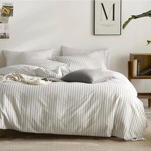 JELLYMONI Striped Duvet Cover Set - Full Size 100% Cotton - 3PCS White & Grey